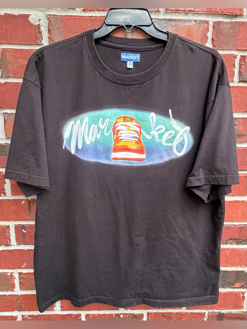 Market Mens XL Black Crewneck Heavyweight Graphic Tee w/ Orange Sneaker Print P7